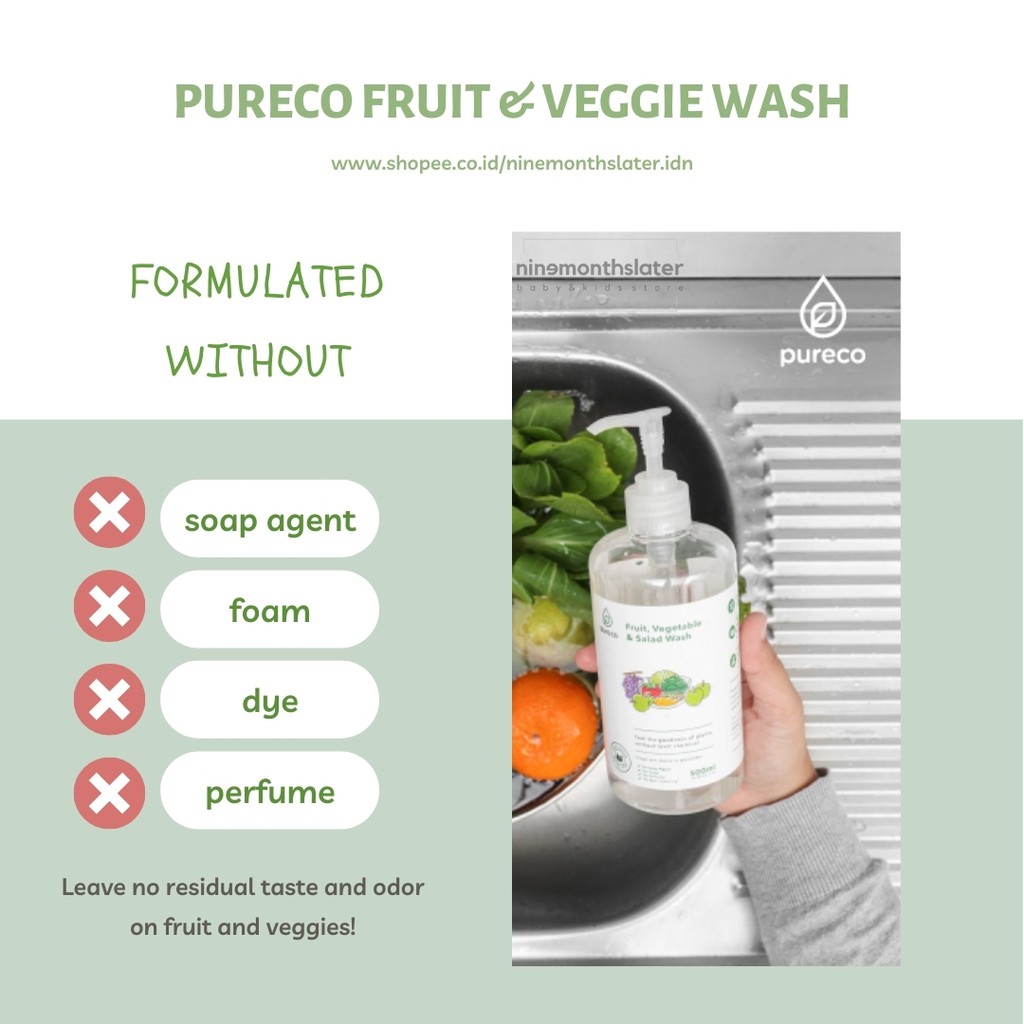 Pureco Inc Liquid Detergent Veggie Fruit Wash Dishsoap Dish Multisurface Multi Surface 900ml Refill