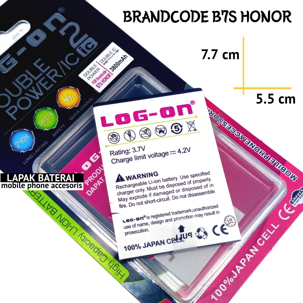 LOG - ON Baterai Brandcode B7S Honor Double IC Protection Battery Batre