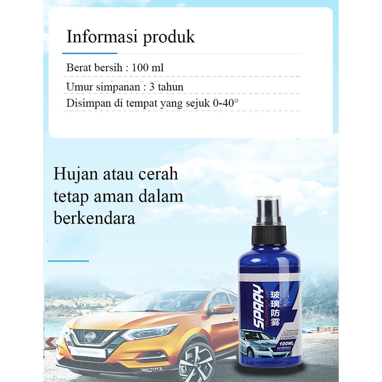 Anti Fog Spray Anti Embun &amp; Kabut Kaca Mobil/Spion/Helm Universal 100 ml Durable Glass Coating