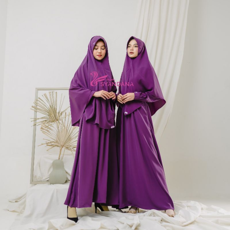 Anna Dress Ungutua Hijab Syandana Gamis polos ungu tua premium wolvis wolfis set khimar kerudung ber