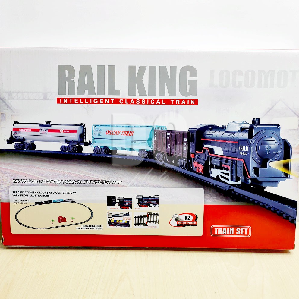 Kereta Api Rail King 19033-2 Intelligent Classical Train Lampu Lokomotif Bisa Nyala