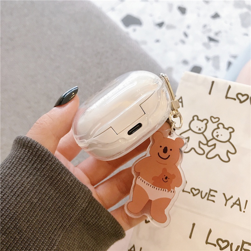 Case Pelindung Earphone Transparan Anti Jatuh Dengan Gantungan Kunci Beruang Untuk Samsung Galaxy Buds Pro / Buds Live 2