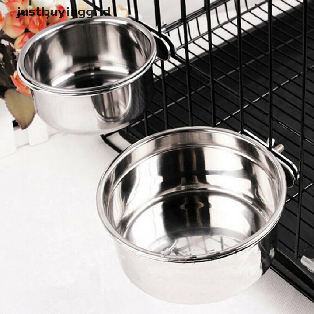 Mangkuk Makanan / Minuman Model Gantung Bahan Stainless Steel Untuk Kandang Anjing / Kucing / Burung