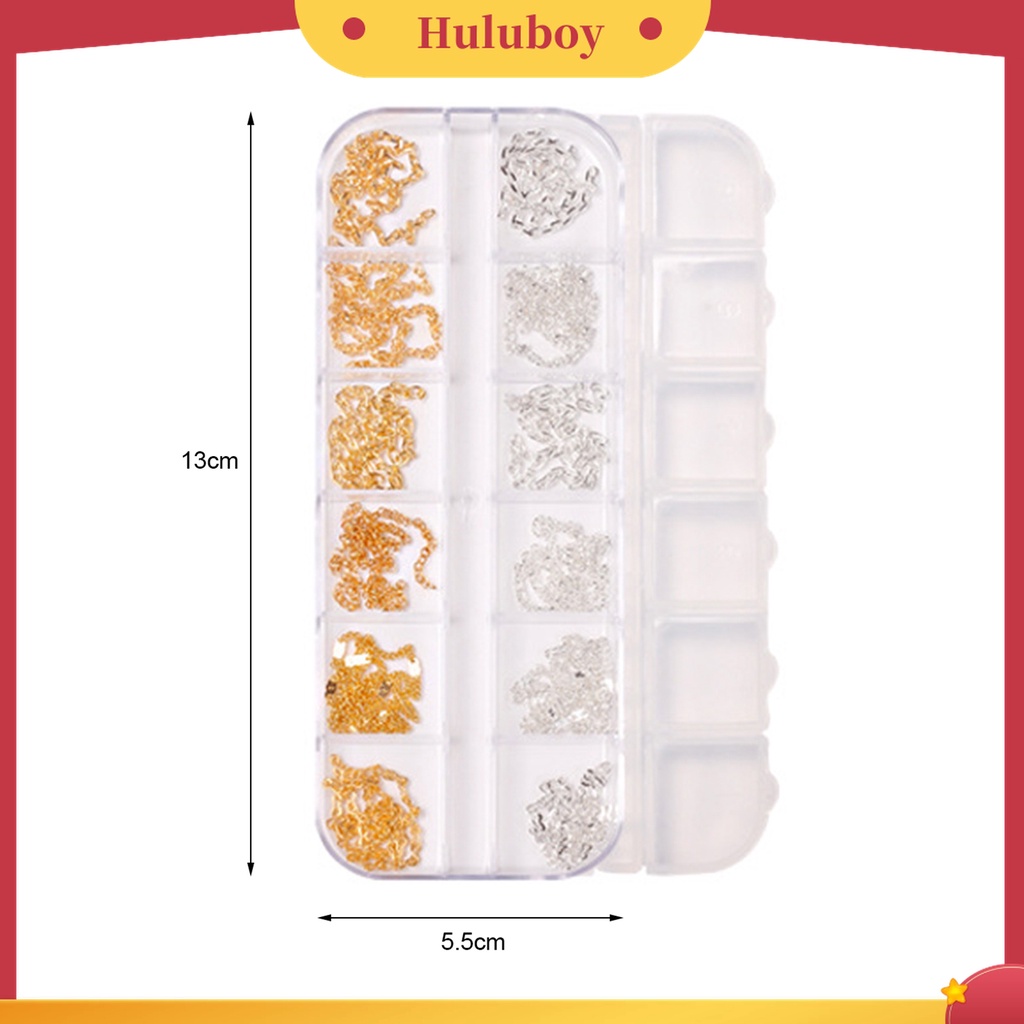 Huluboy Huluboy♡ 12 Grid / Kotak Rantai Kuku 3D Efek Glitter Bahan Alloy Metal Untuk Dekorasi Manicure Wanita