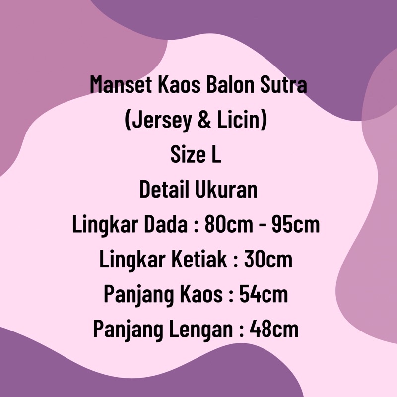 Inner Kaos/Manset Kebaya Bahan Balon Sutra (Licin) Size L LD 80cm