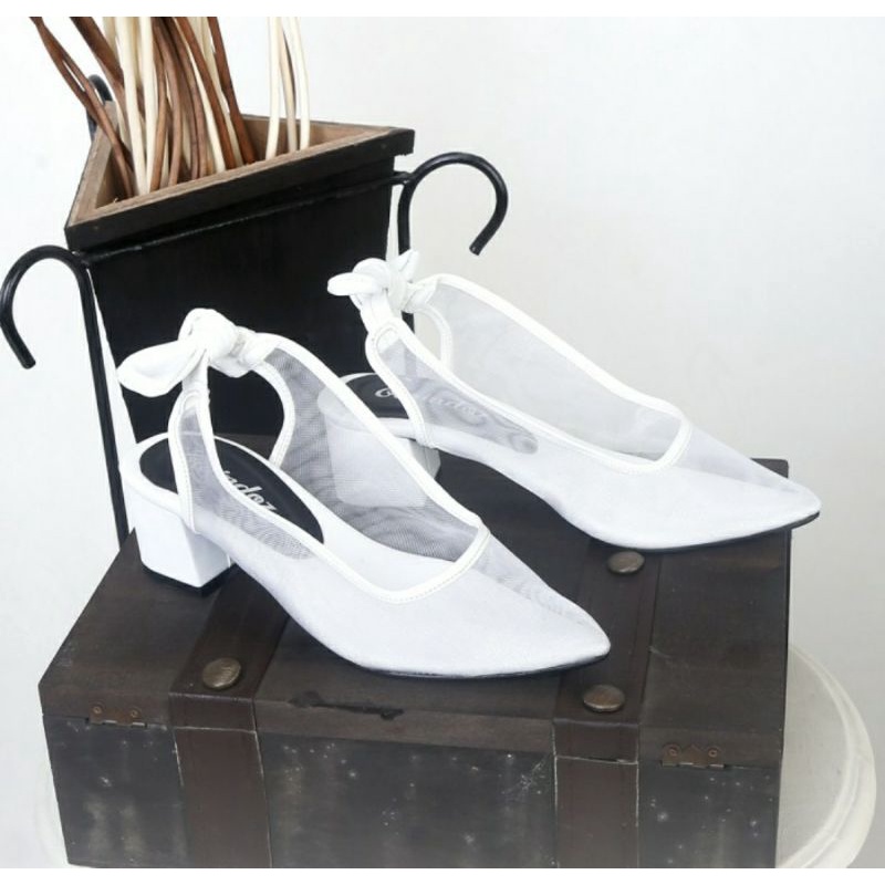 Sepatu Sandal HIGHEELS Wanita 36-40 White Sepatu Flat Hak Tahu 0025RSF Pesta Kasual Putih Cantik, 37