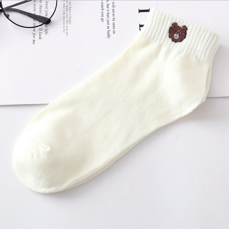 Kaos Kaki Wanita Polos Pendek Aksesoris Sepatu Murah Semata Kaki - LPM Shop-PUTIH KPLBROWN