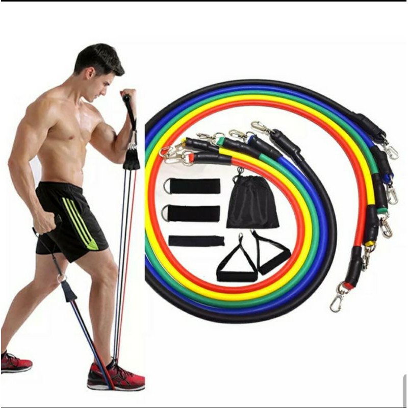 Power Resistance Band 11pcs Set Tali Tarik Karet Gym Yoga Fitness