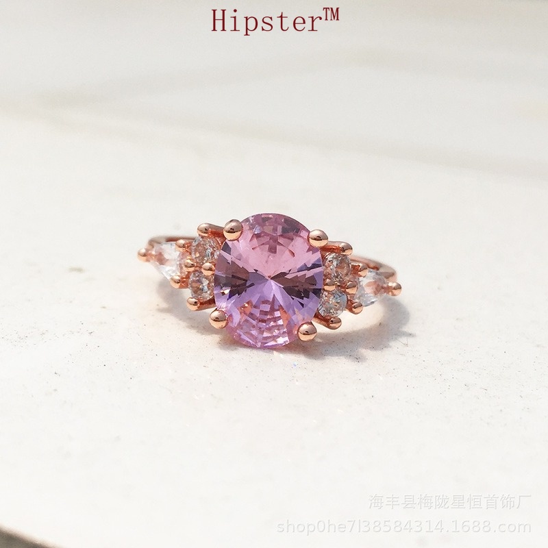 New Product Best-Selling Exquisite Elegant Inlaid Pink Crystal Adjustable Ring