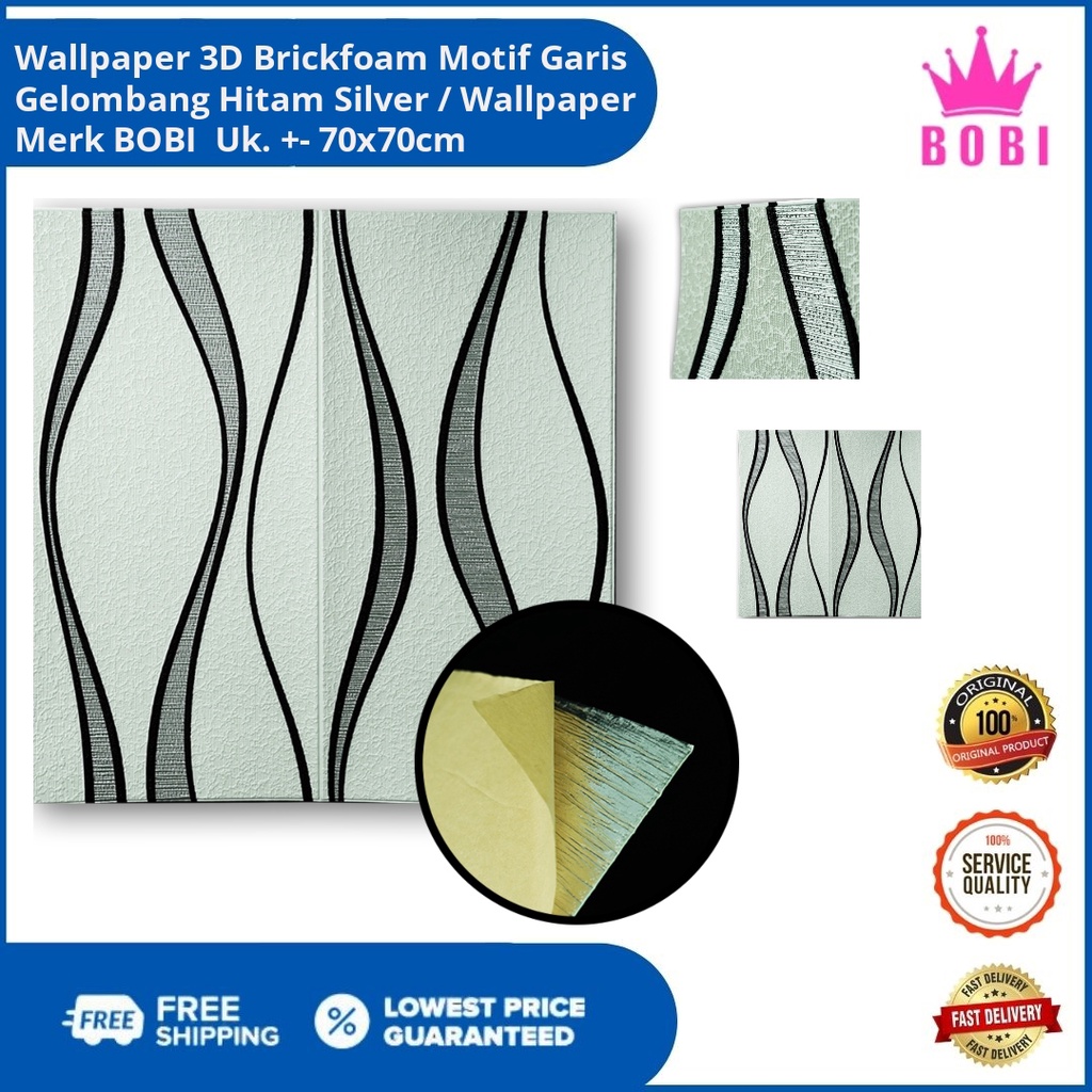 Wallpaper 3D Brickfoam  / Variasi Warna Kuning - Pink - Biru / Kualitas Bagus Harga Terjangkau-Gelombang Silver2022