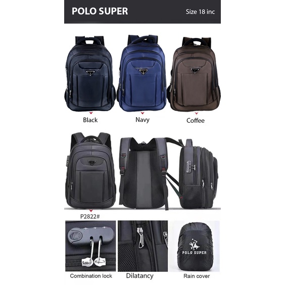 POLO SUPER - Tas Pria Ransel Laptop 20 inc Expanding - Tas Polo Original Backpack Import USB Portable + Keylock