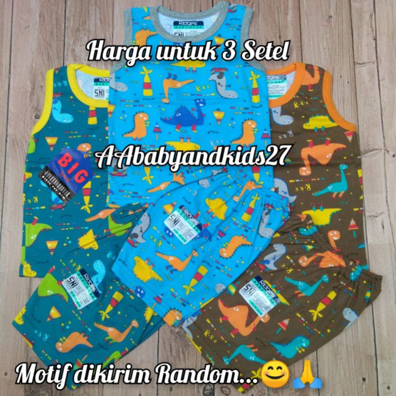 PRODUK TERBARU!!! 3Pasang Setelan Bayi Ridges Dino Parasut Ukuran S M L XL SNI Berkualitas