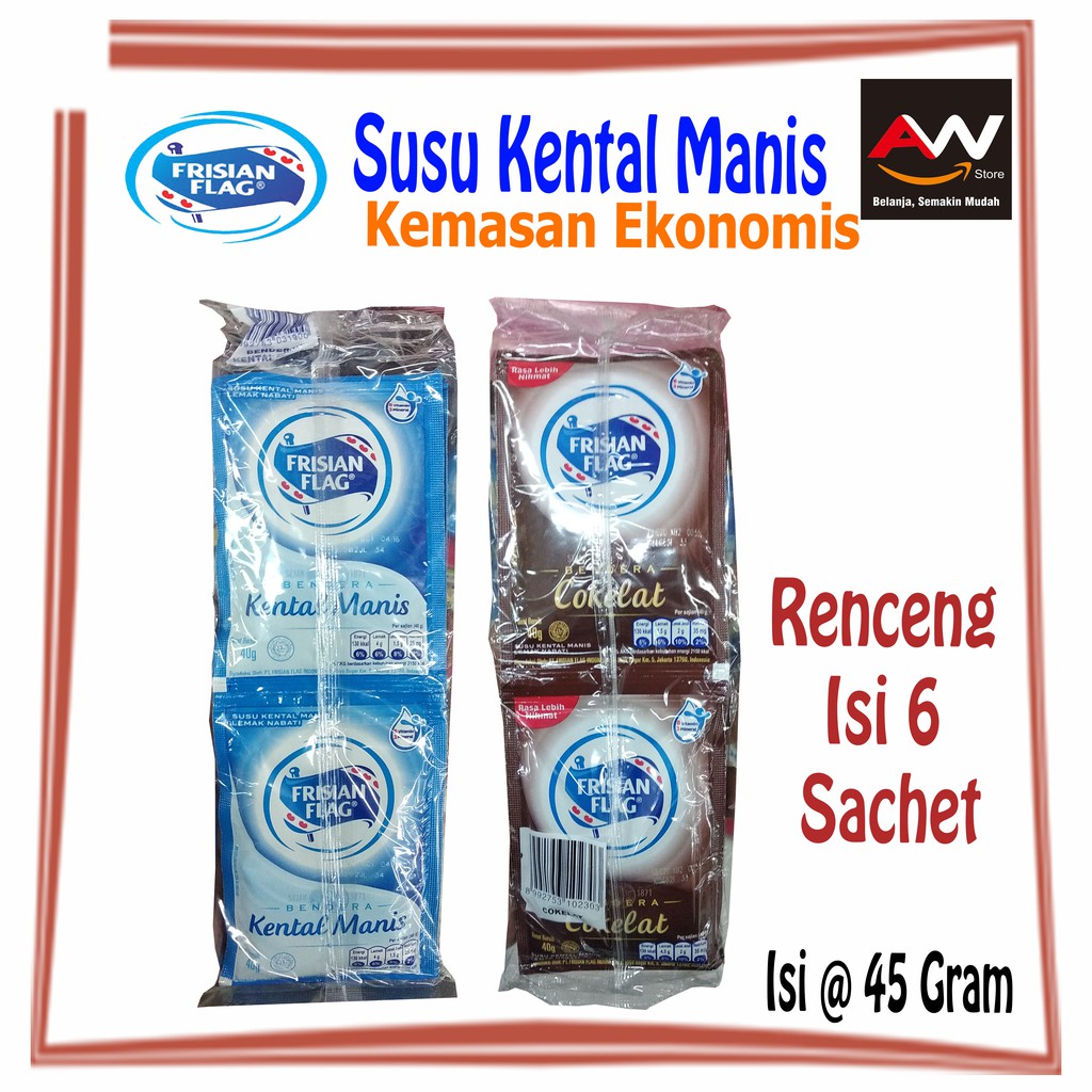 

Frisian Flag Susu Kental Manis Renceng 6 Sachet Bendera Kemasan Ekonomis & Praktis Gram Putih Coklat