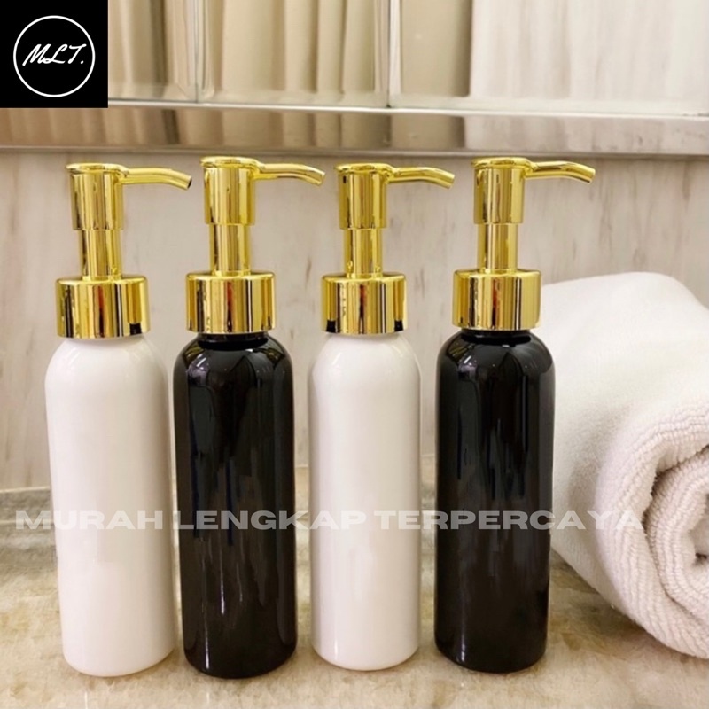 BOTOL PUMP LUXURY GOLD 100ML PUTIH HITAM CLIP OIL GOLD LUXURY TUTUP PUMP BOTOL 100 ML PUTIH HITAM