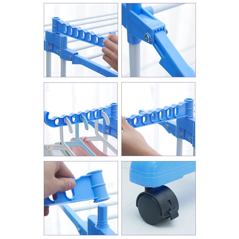 Jemuran Baju Lipat MJJ-3 Double Wings Clothes Hanger Rak Jemuran Baju Free Roda Hanger Baju Stand Hanger 3 Tingkat Multifungsi