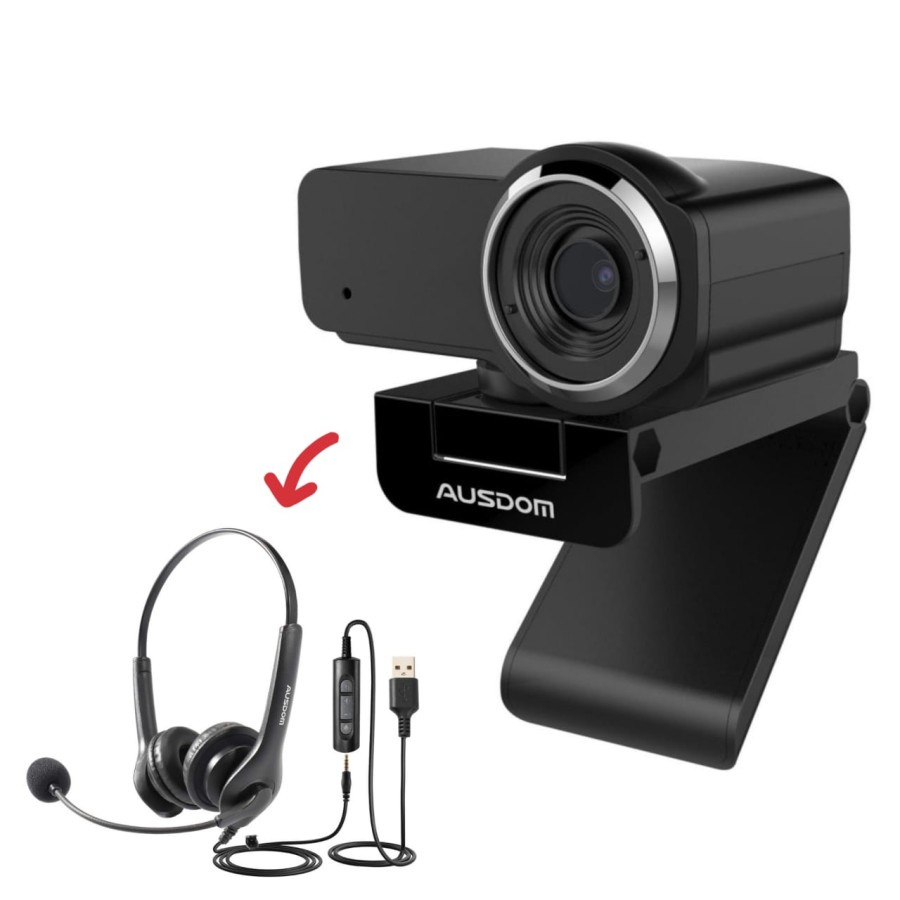 AUSDOM WEBCAM 1080P 12MP + AUSDOM HEADSET USB BUNDLE - AW635 + BS01