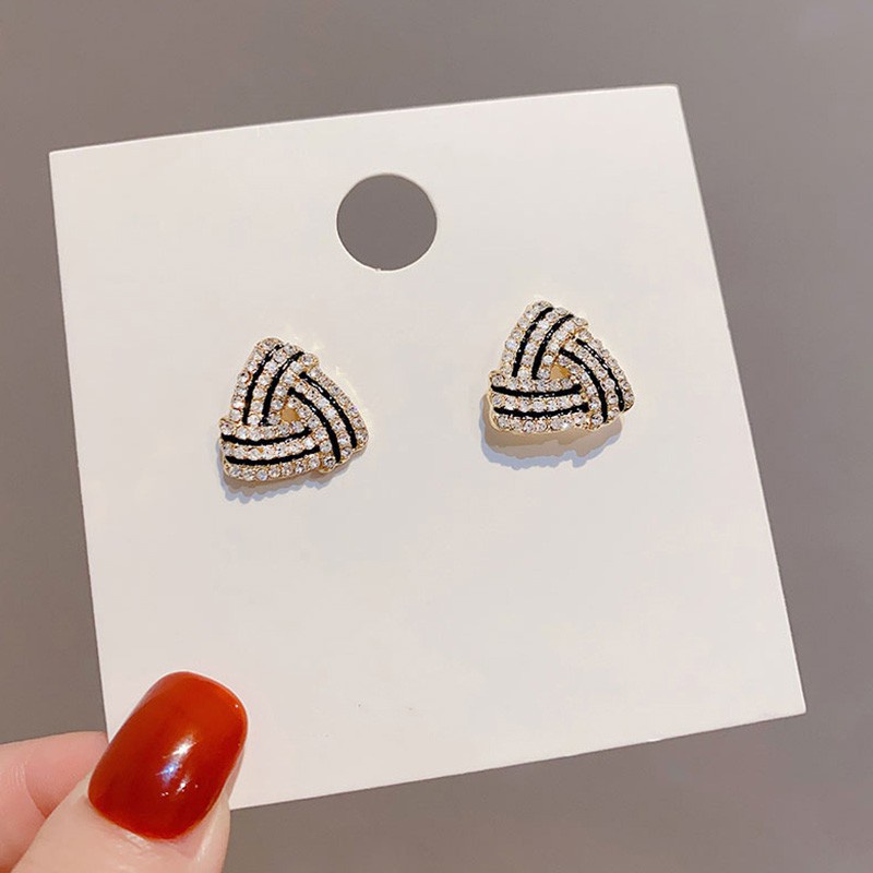 Anting Sterling Silver Bentuk Spiral Besar Hias Berlian Penuh Gaya Korea Untuk Wanita