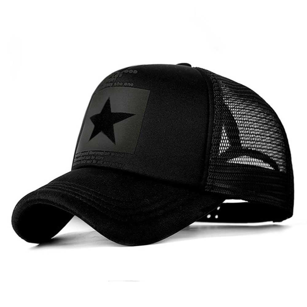 Topi Trucker Baseball Star Quick Drying Mesh / Topi Jaring Trucker Basebal Baseball Bassebal Basseball Pria Cowo Cowok Laki Laki Wanita Remaja Dewasa Polos Distro  Motif Keren Bintang Casual Kekinian Sport Lari Olahraga Original Import Hitam Melengkung