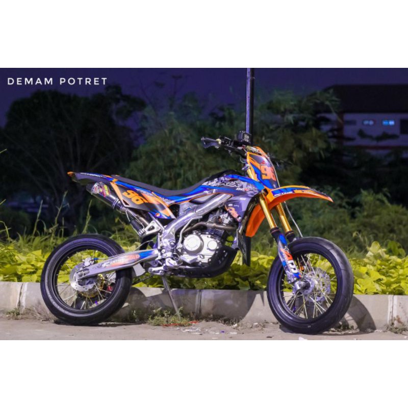 DEKAL STICKER DECAL KLX D-TRACKER SUPERMOTO OREN BIRU SKULL CUSTOM