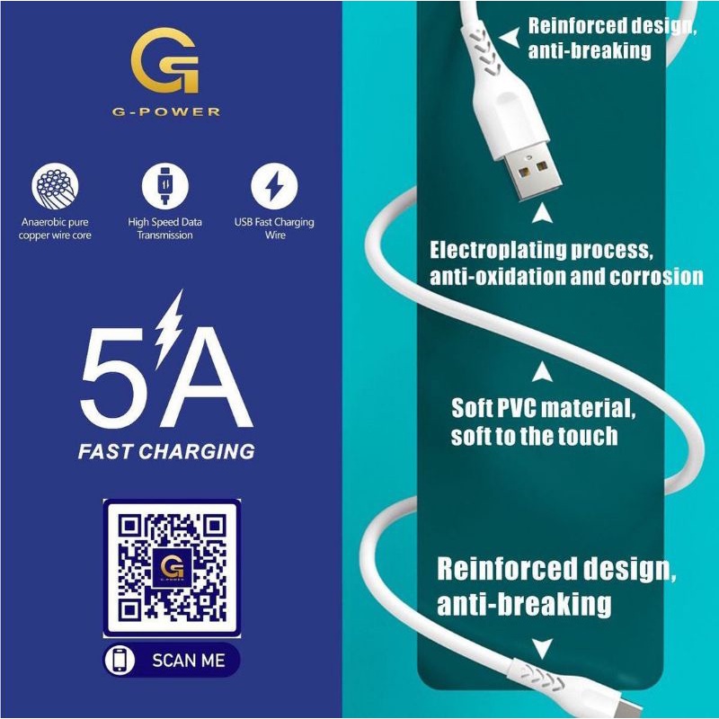 KABEL DATA TOPLES MURAH SATUAN G POWER MICRO TYPE C LIGHTNING 5A