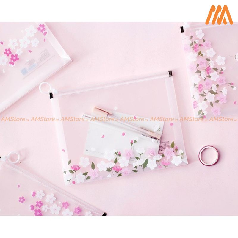 

AM - Sakura Flower Portable A4 file Storage pouch bag Tempat Buku Alat Tulis