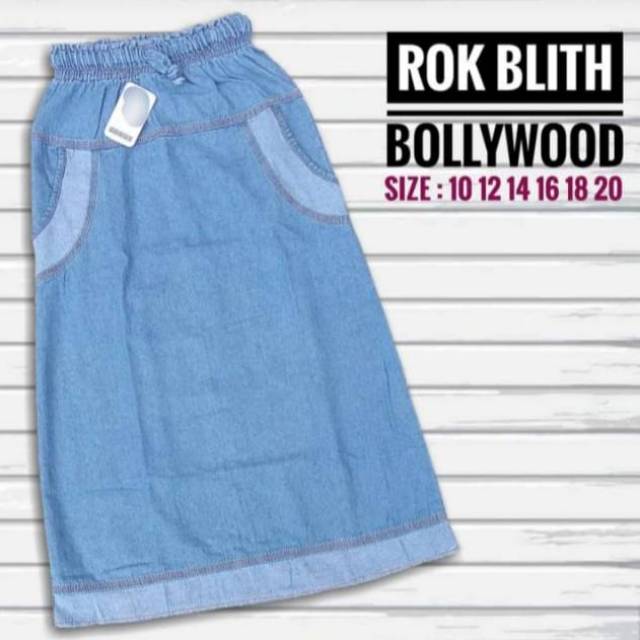 Rok Muslim Soft Jeans panjang 10 12 14 16 18 20 warna biru langit