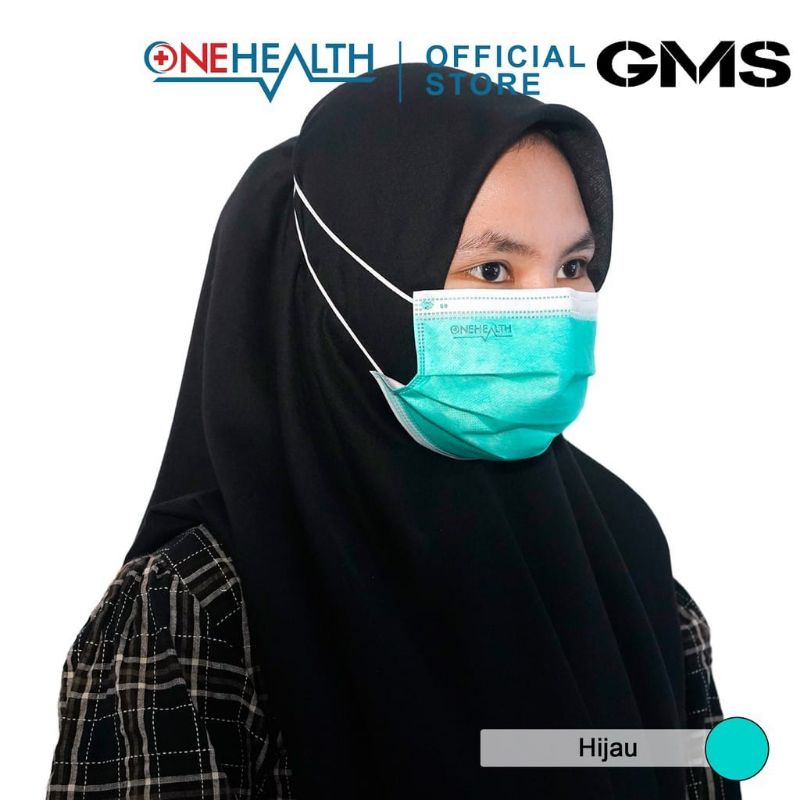 Masker Medis 3 ply Headloop / Hijab Onehealth Per Box isi 50 Pcs