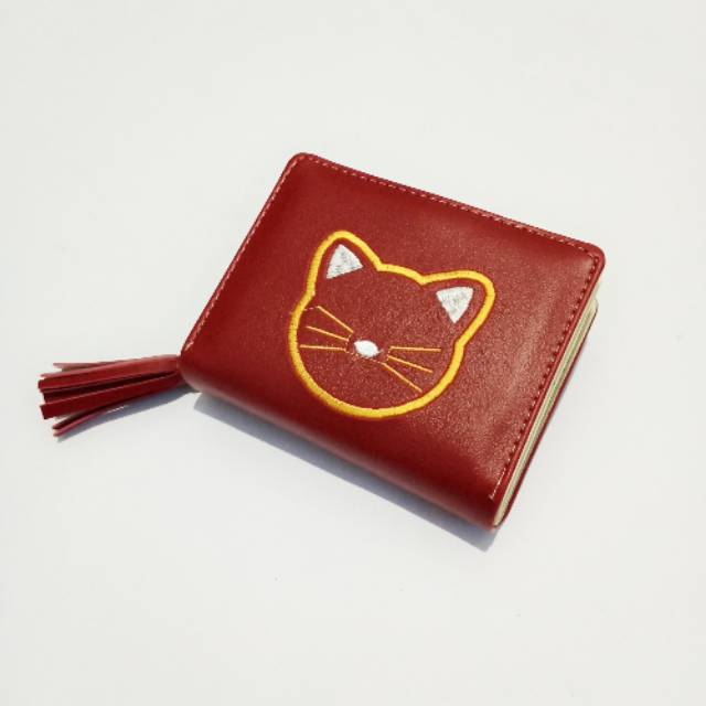 Obral dompet lipat wanita bordir kucing/merah maroon