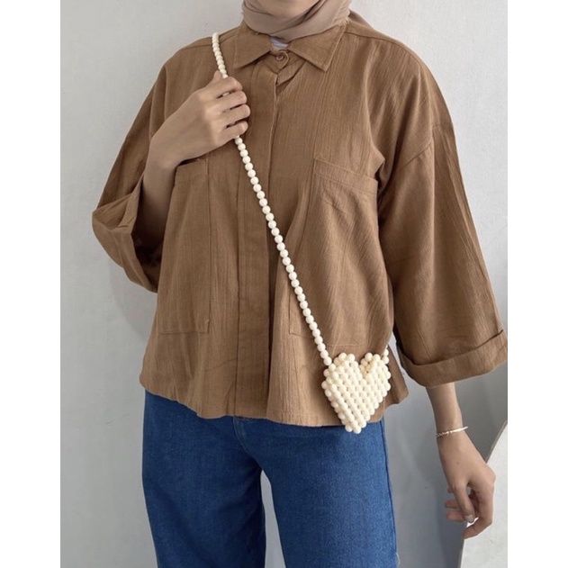KEMEJA CROP LINEN / CROP LINEN SHIRT KEMEJA WANITA ATASAN WANITA BLOUSE