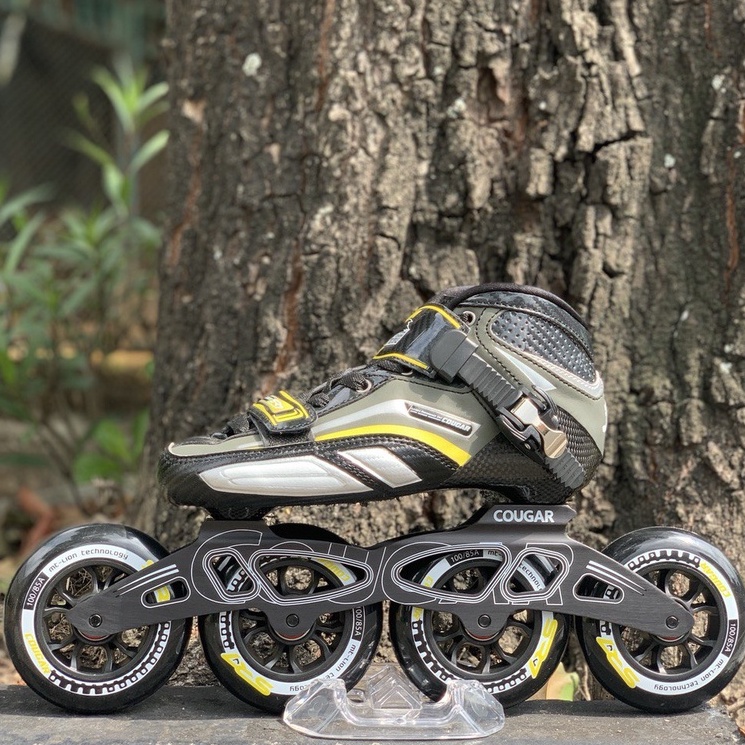 Sepatu Roda Speed Inline Skate Cougar SR7 Black Yellow Full Set