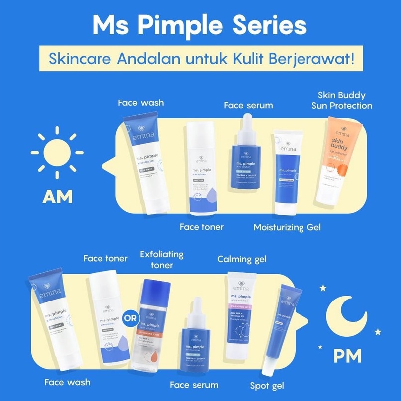 Emina Ms Pimple Acne Solution Serum | Toner | Moisturizing | Acne Spot Gel | Face Wash