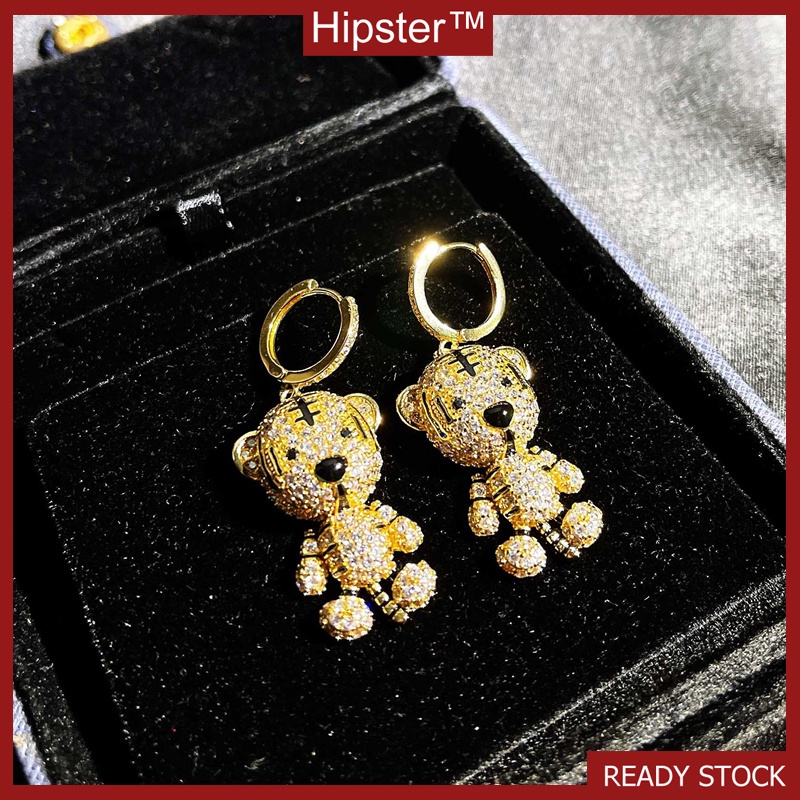 Cute Little Tiger Personality Earrings Studded with Zircon