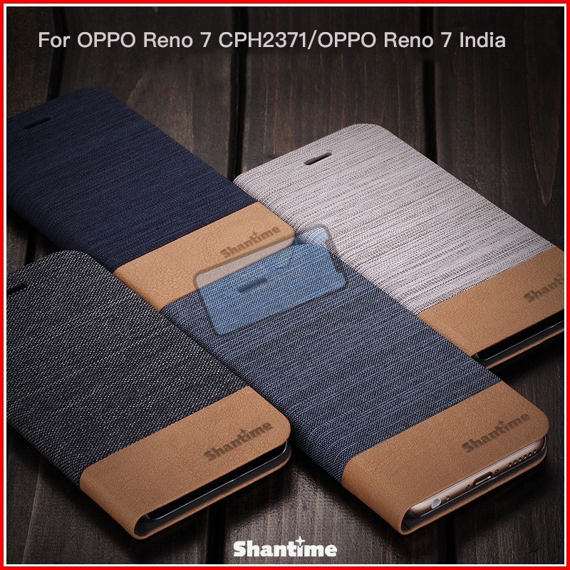 OPPO Reno 7 5G Flip Case Luxury Canvas Leather Soft TPU Case Reno7 5G