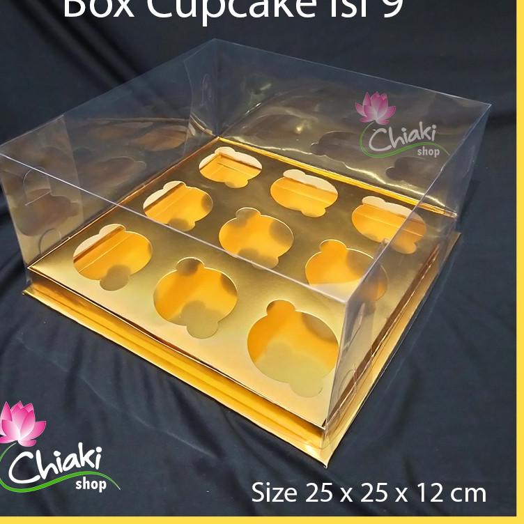 

[KODE EEW09] Box Mika GOLD Uk 25 x 25 x T. 12 cm Cupcake isi 9 Cake Pudding Tart Dus Emas Karton Tebal CHIAKI