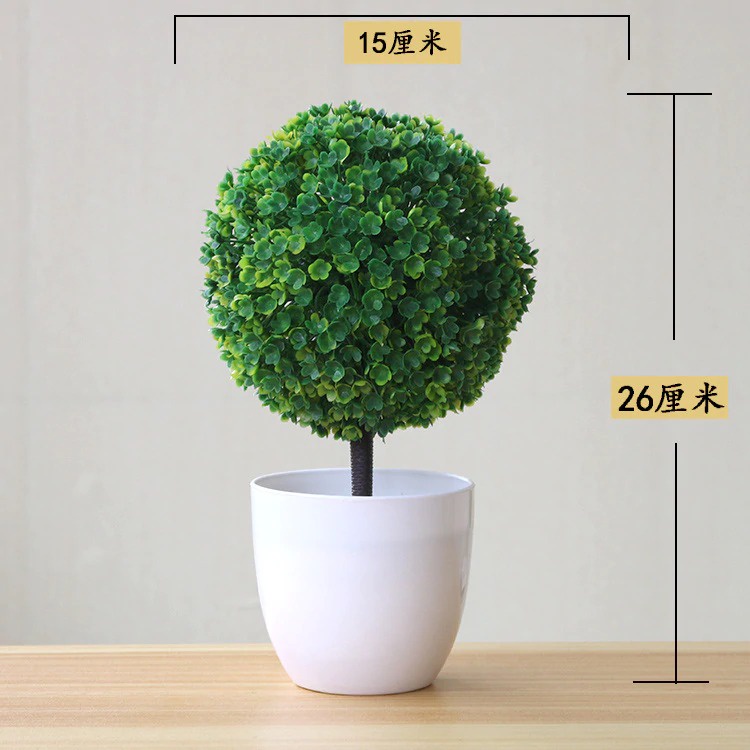 Fleur Pot dan Tanaman Artificial Plants Decoration Bonsai Model Longsu &amp; Snowball Style - Green