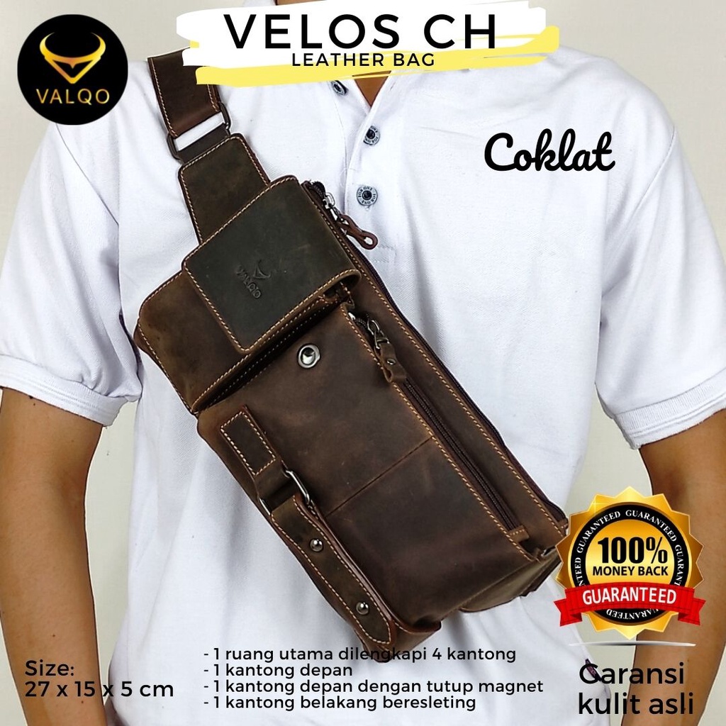 [VALQO] VELOS CH Tas kulit sapi Crazy Horse Waist Bag Sling bag Cowok Tas Pria Tas Dada Tas Selempang Tas Pinggang