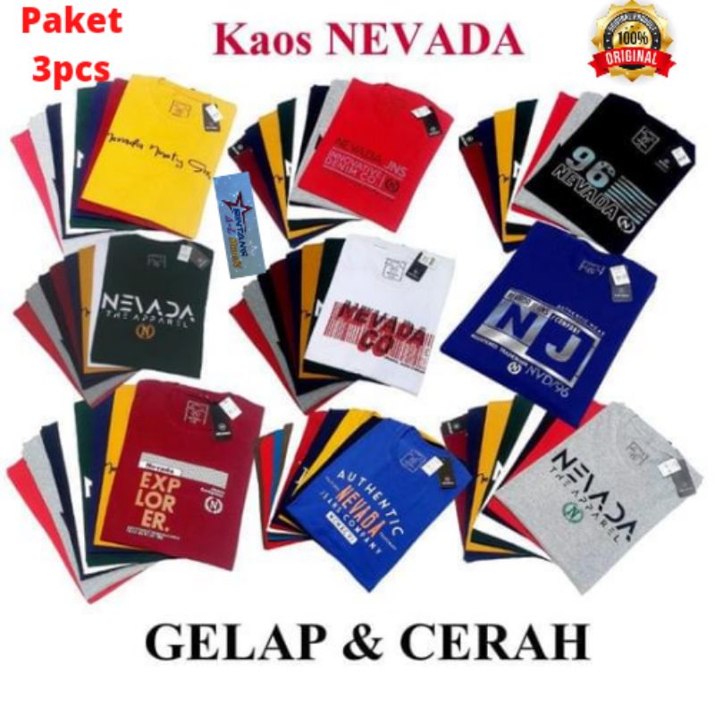 Kaos distro Nevada original 100 3pc | kaos Nevada pria Motif RANDOM ACAK | kaos Nevada brand matahari | kaos Nevada import / kaos pria distro