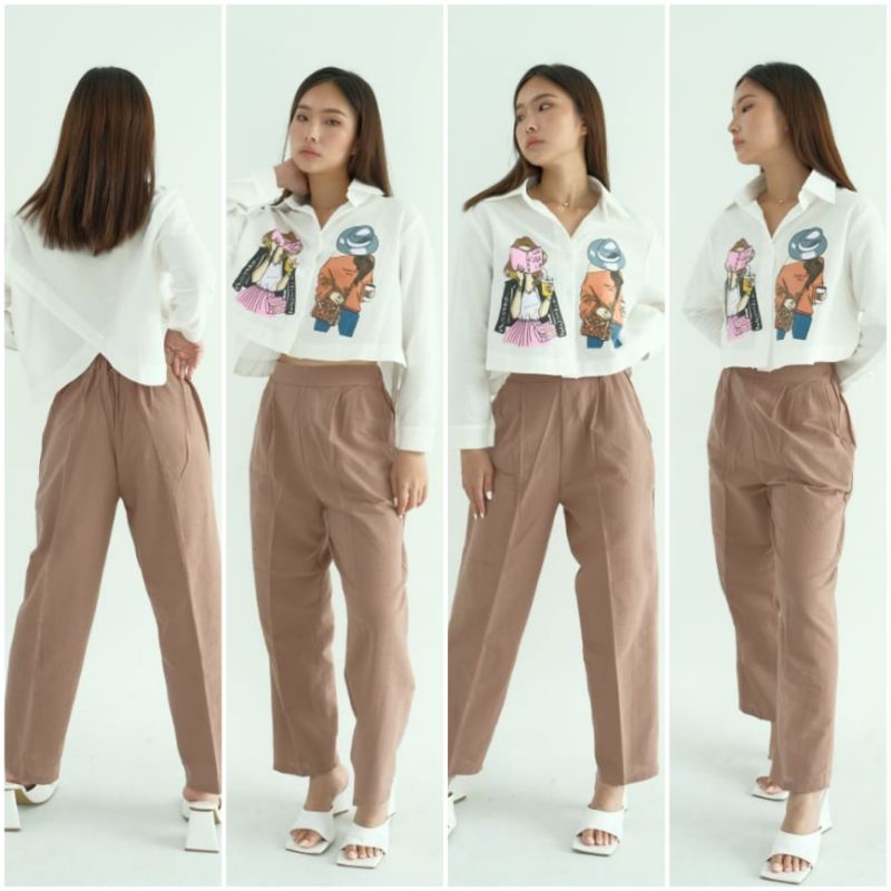 ⚡️CLEARANCE SALE ♡ PREMIUM ♡ ORIGINAL ! MARIANNIE FASHION PATTERN 2 IN 1 SET BACK SLING SHIRT WITH LONG PANTS