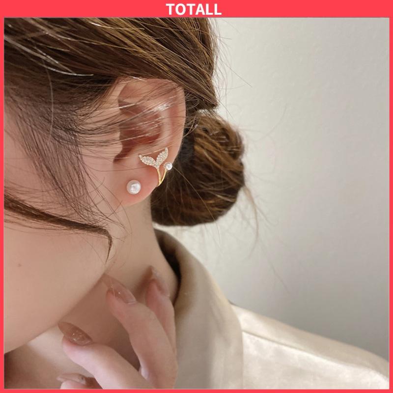 COD 925 Perak Jarum Ikan Korea Ekor Mutiara 2021 Baru Trendi Elegan Fashion Stud Earrings-Totall