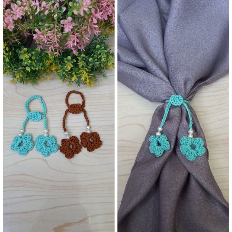 Ring Hijab Rajut/Cincin Hijab Rajut serut/accessories jilbab motif bunga