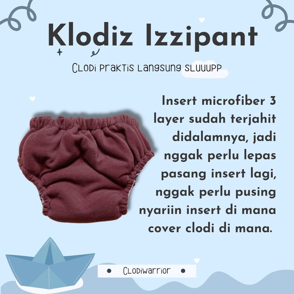 Klodiz Izzipants All In ONE Clodi Celana Praktis Simpel Insert Menyatu Popok Kain Cuci Ulang BB 8-15 kg