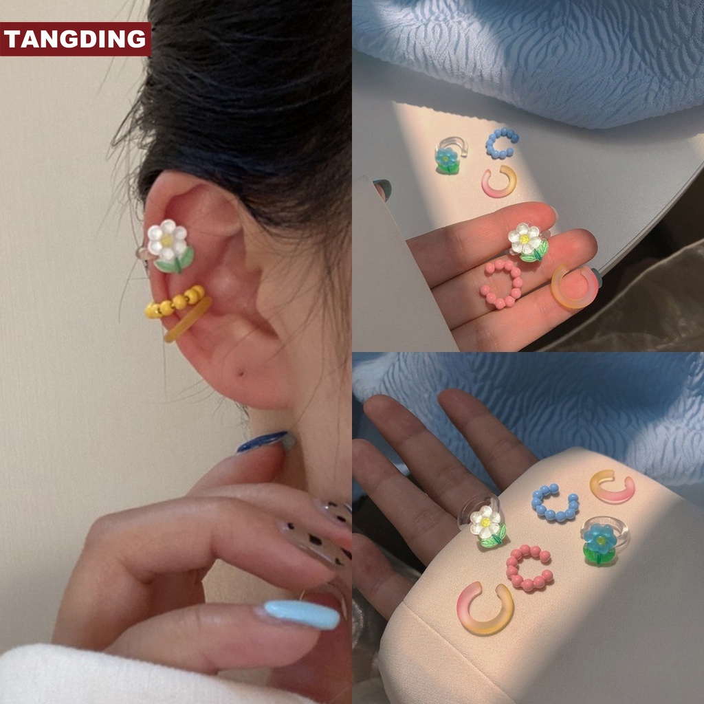 【COD Tangding】3pcs/set Acrylic Flower Ear Bone Clip Female INS Cute Jewelry