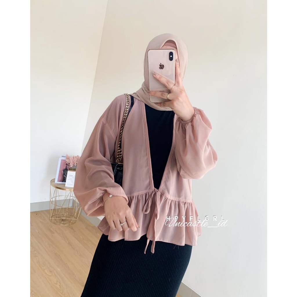 SHISY OUTER | lace outerwear wanita ruffle tali tangan kerut