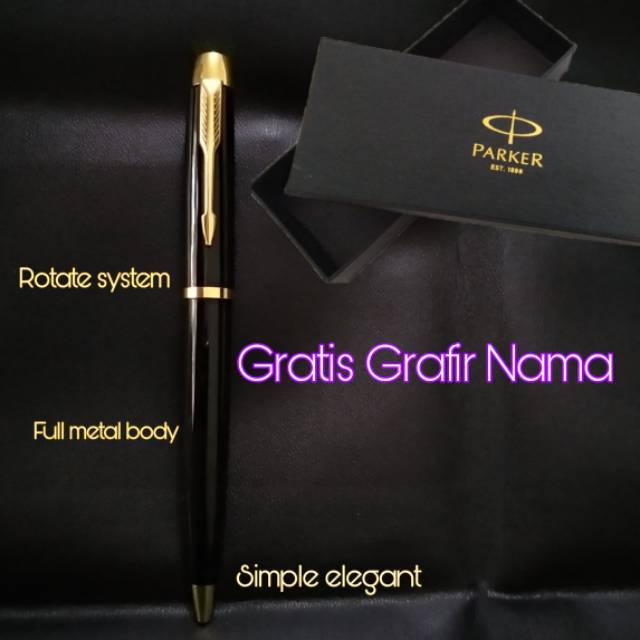 

Pulpen parker rollerball reguler black gold super quality gratis ukir nama