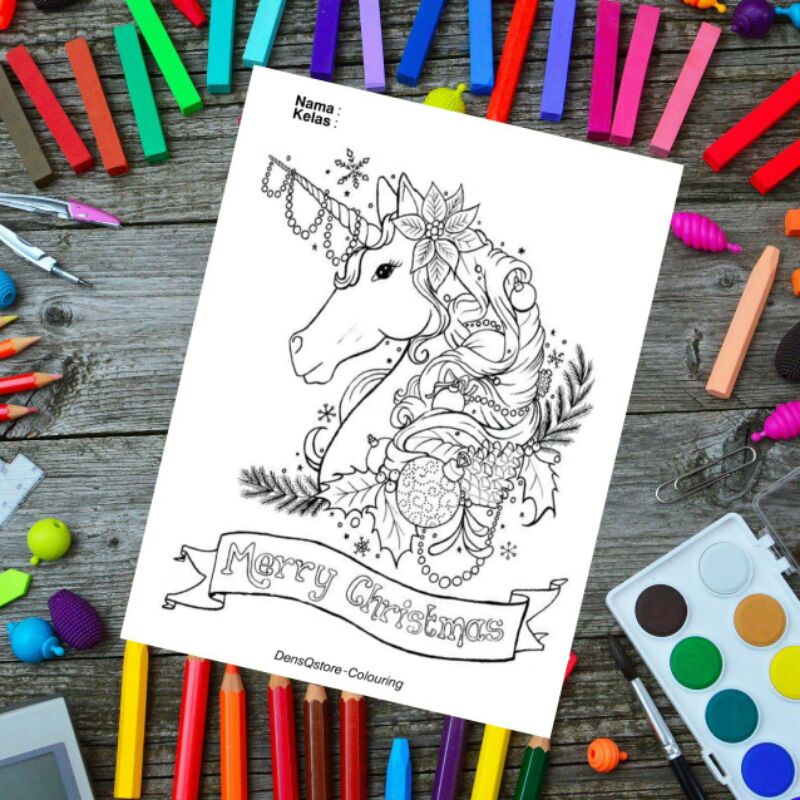

Kertas Mewarnai Anak Tema Unicorn Christmas / Kertas Gambar (10 Lembar Gambar)