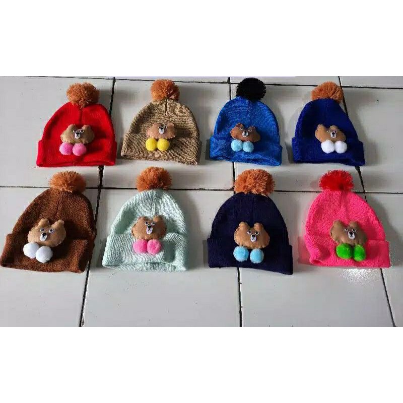 Topi bayi kupluk model boneka pompom usia 0-12 bulan