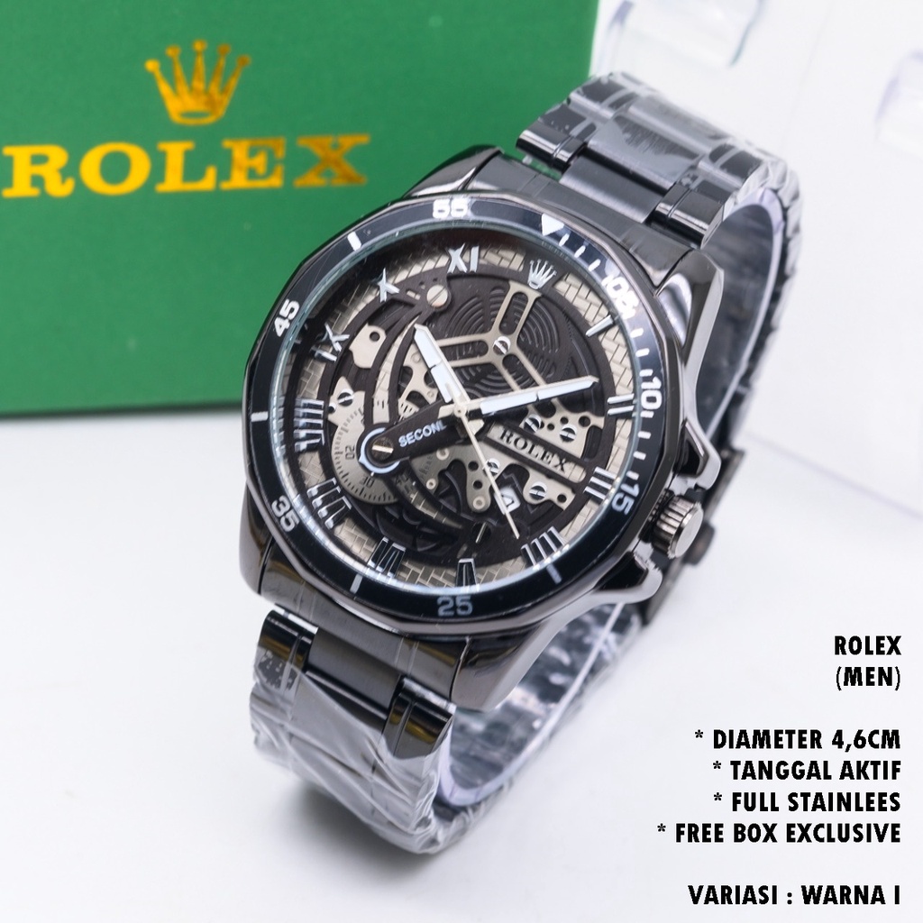 (FREE BOX) JAM TANGAN PRIA FASHION RANTAI BODY BULAT TANGGAL AKTIF