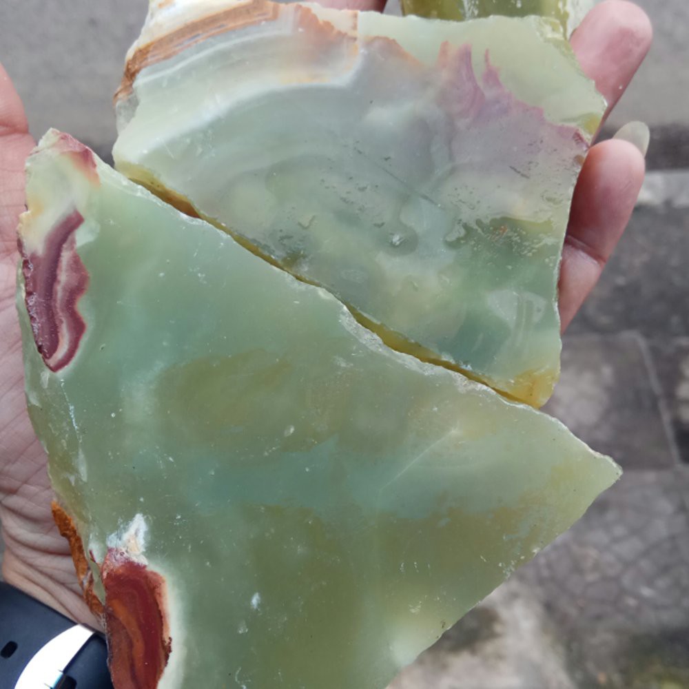 BAHAN ROUGH NATURAL GREEN MELON AGATE CHALCEDONY MANTAP HARGA TERMURAH