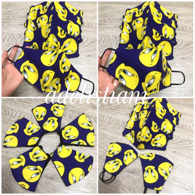 masker kain 4 ply tweety biru ( earloop dan headloop)