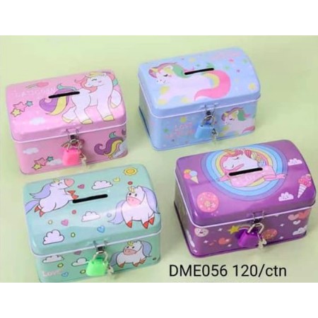 UNIK88 CELENGAN KALENG Kunci SAVING BOX TEMPAT PENYIMPANAN UANG MOTIF UNICORN